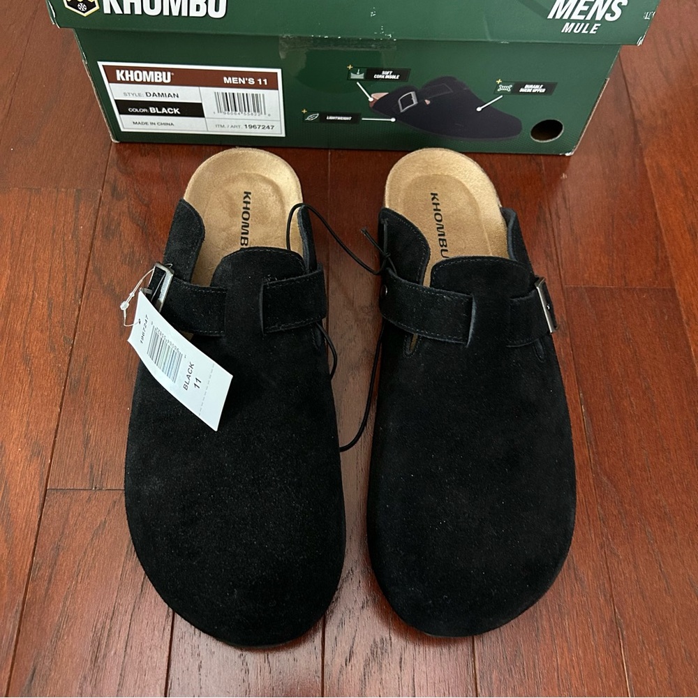 Khombu Mule Shoes Mens Size 11 Black Slip On Cork Cushioned Damian new in box - Picture 2 of 5